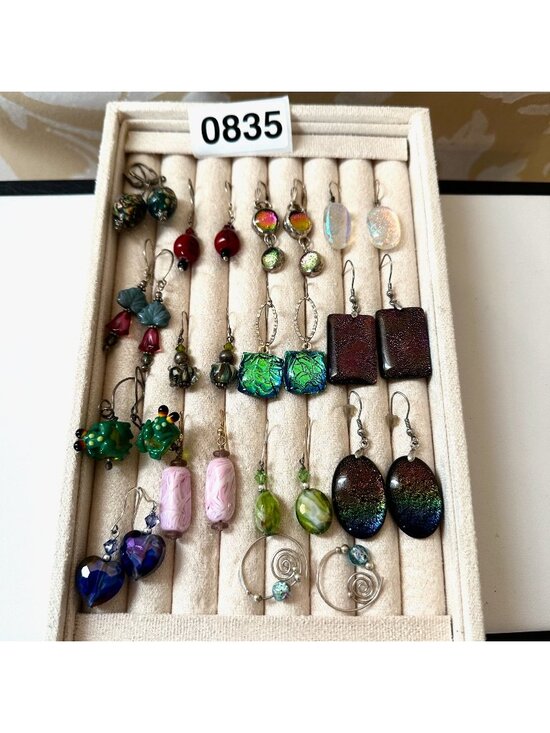 Jewelry - Jewelry Lot Art Dichroic Glass Pierced Earrings Sterling Silver Mixed Metals
